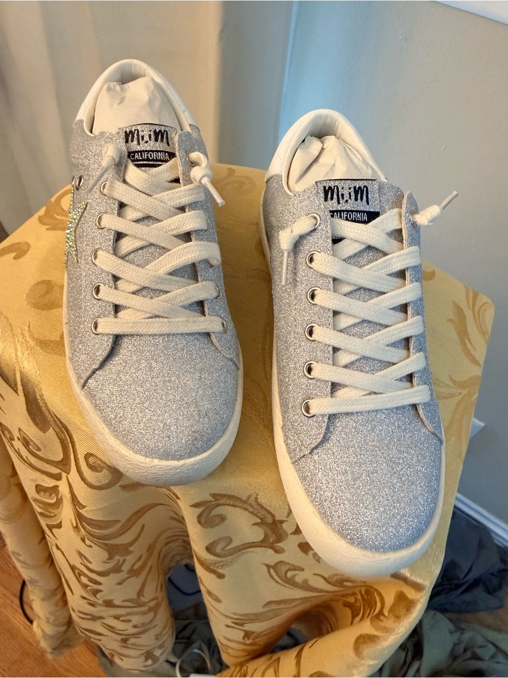 Miracle Miles mi.im Miim Silver Glitter Low Top Sneakers with White Trim star